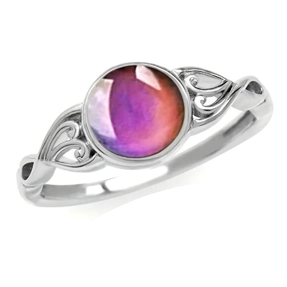 Mood Ring Color Changing Silver celtic Heart Filigree Y2K Retro Boho Fun Trendy - Picture 3 of 3